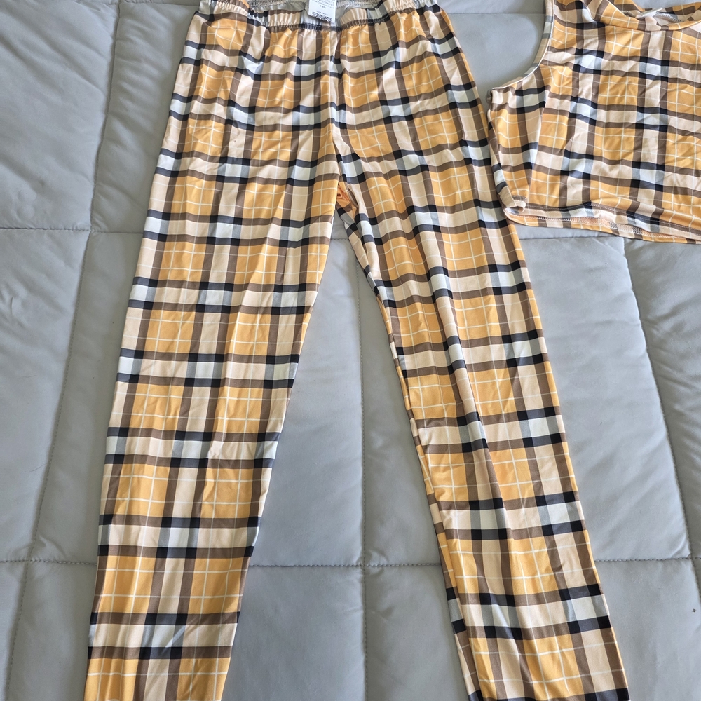 SHEIN Yellow and Brown Plaid  Set